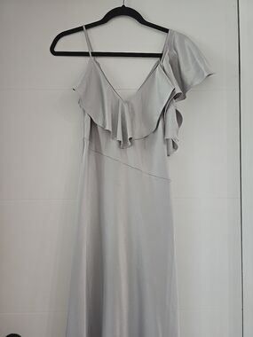Ted Baker London KEOMI Ruffle Maxi Dress Silver Gray Satin Finish Size 2 US 6